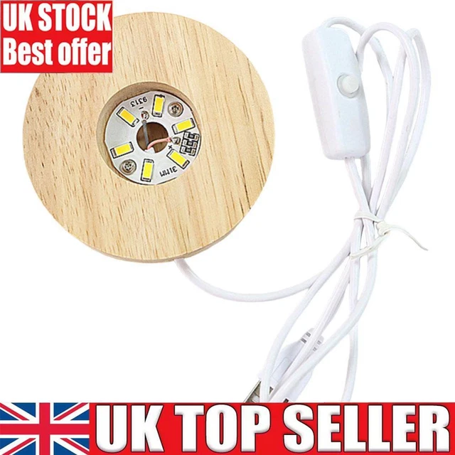 4 INCH LED Display Stand Wooden Light Up Base Round for Resin Art (Warm