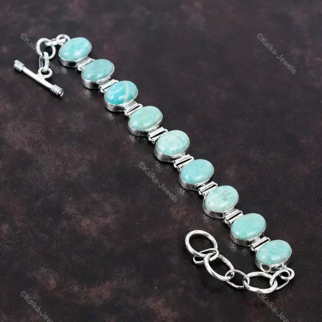 Gift For Women Chain Adjustable Bracelet 925 Silver Natural Amazonite Gemstone