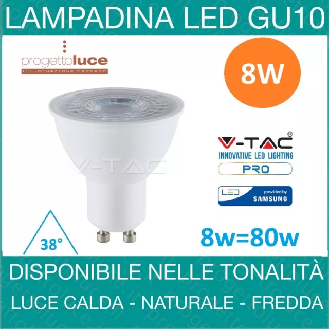 10 pezzi LAMPADINA FARETTO LED GU10  8W V-TAC LAMPADA SPOT GU10 BULBO FARO 38°