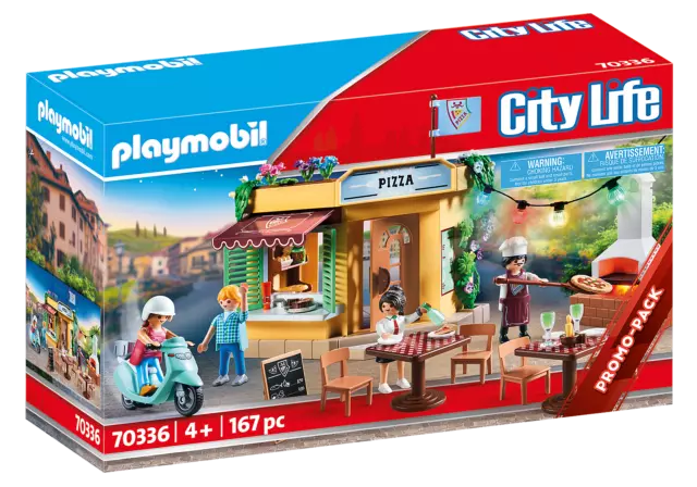Playmobil City Life Pizzeria avec terrasse 70336 effets lumineux, scooter