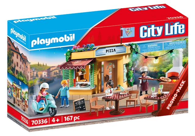 Playmobil City Life Pizzeria avec terrasse 70336 effets lumineux, scooter