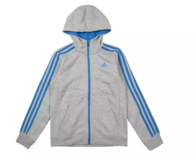 Adidas Essentials 3-Stripes Brushed Hoodie Grey Age 9-10 Years TD037 AA 04