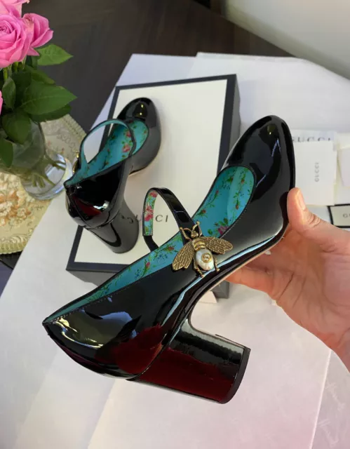 GUCCI 100 GENUINE Lois Bee Mary Jane Patent Pump Shoes Sz 38.5