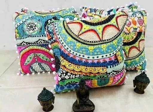 Handmade Kantha Cushion Cover Indian Pillow Cover Boho Cotton Cushion Cover Sham