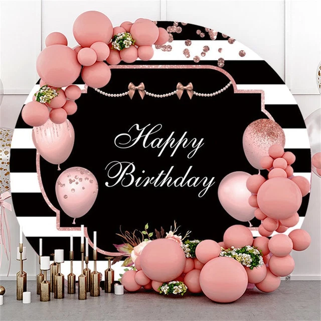 Pink Balloons Stripes Custom Birthday Party Backdrop