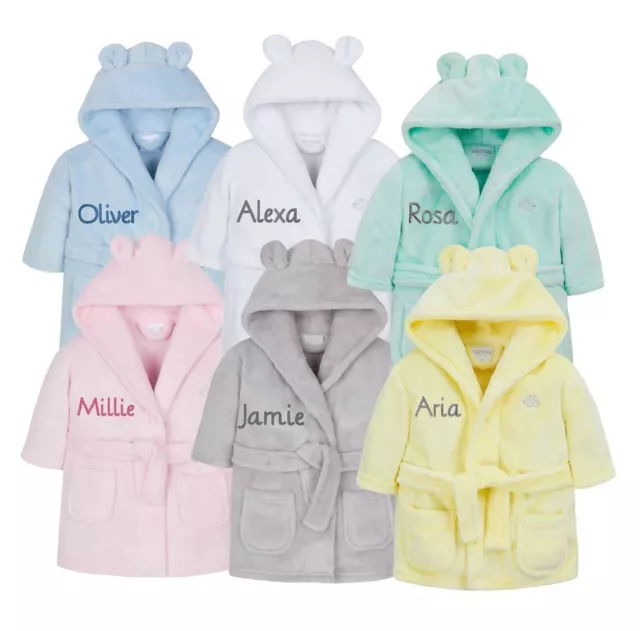 Personalised Embroidered Baby Robe Dressing Gown Hood Toddler Baby Gift Boy Girl