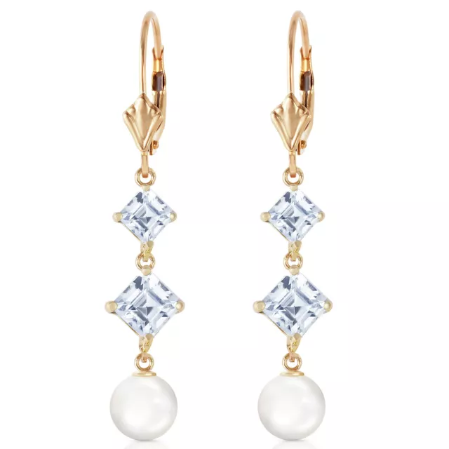14K. Gold Chandelier Earring With Aquamarines & Pearls