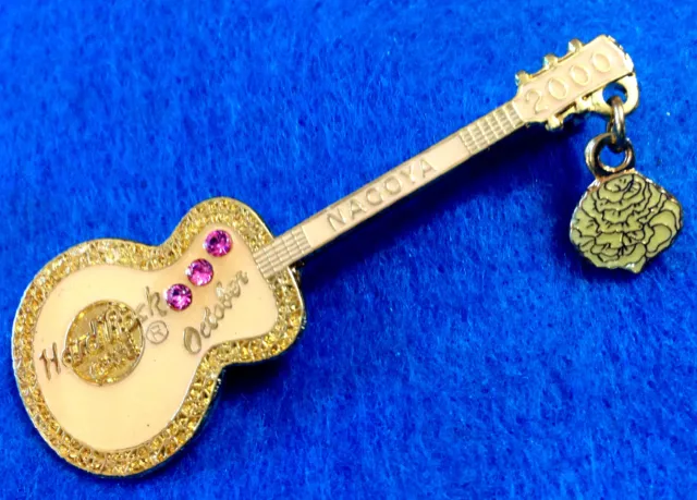 NAGOYA JAPAN TOURMALINE STONES & CALENDULA BIRTHSTONE GUITAR Hard Rock Cafe PIN