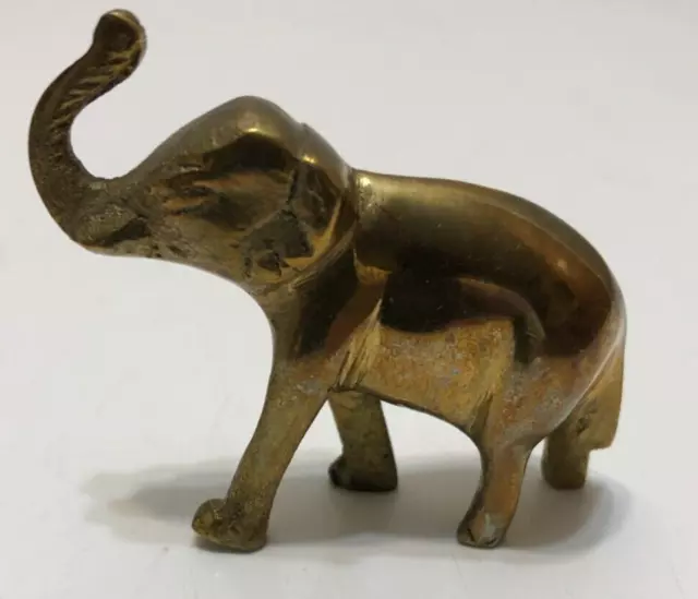 Vintage Solid Brass Elephant Figurine Mini Miniature 1 3/4" Tall