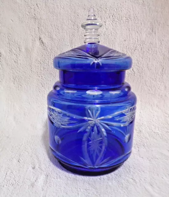 Vintage pressed glass cookie jar, Czechoslovakia 1950