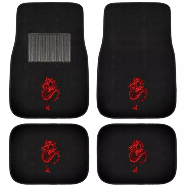 Brand New 4pc Set Red Dragon Car Truck Front & Back Carpet Floor Mats