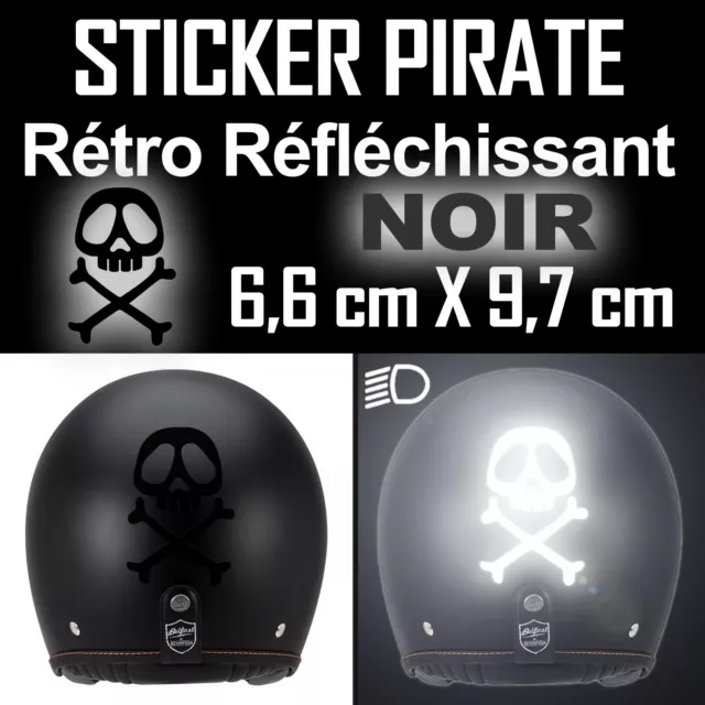 Autocollant Pirate Noir Reflechissant Reflective Tete De Mort Casque Skull