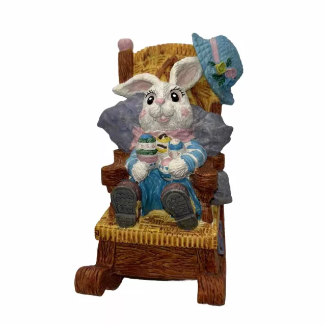 Easter Bunny in Rocking Chair Music Box Plays the Song “Easter Parade” Wind-Up