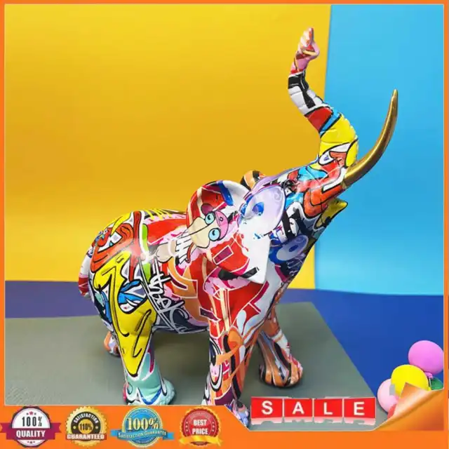 Resin Painting Graffiti Elephant Figurine Handicrafts Colorful for Wine Cabinet