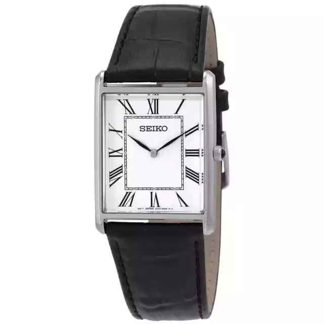 Seiko Essentials Quartz White Dial Black Leather Men's Watch SWR049