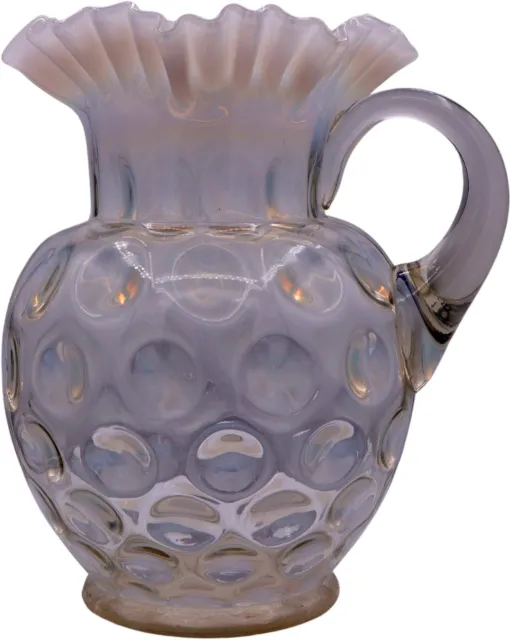 Vintage Fenton Art Glass Opalescent Large Coin Dot Pitcher and Ruffled Top