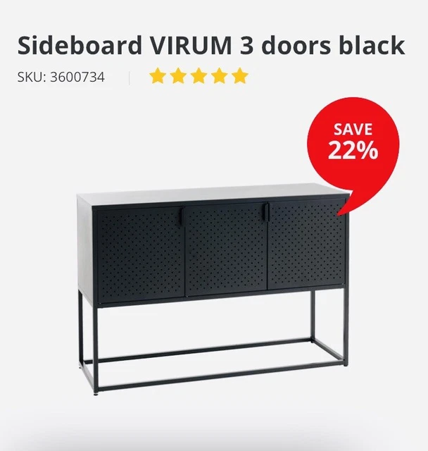 JYSK VIRUM 3,DOOR black metal sideboard, Unit £49.99 PicClick UK