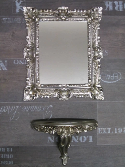Miroir Mural Baroque Avec Console - 56x46 Cm - Style Rococo Doré - Neuf - Italie
