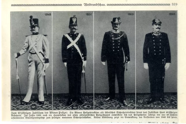 Zum 40jähr.Jubiläum der Wiener Polizei. Entwicklung ihrer Uniformen von 1909