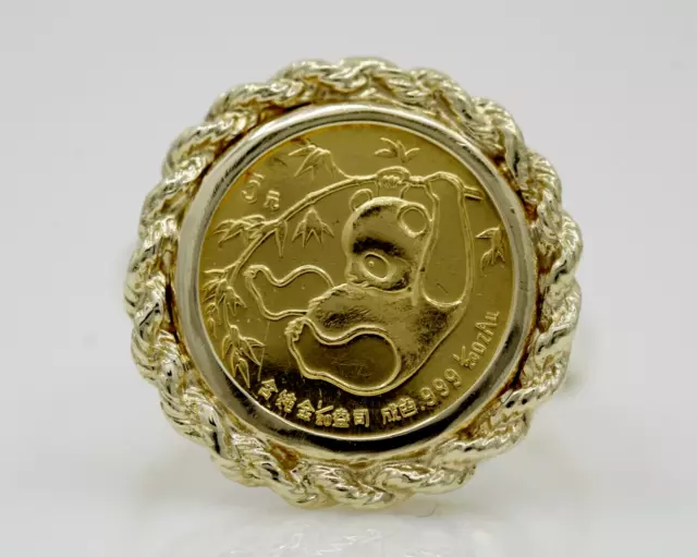 Without Stone 20"mm Coin Vintage 1985 China Panda 1/20 Oz 14K Yellow Gold Plated