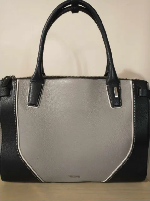 TUMI Stanton Business Travel Tote Bag Laptop Work Purse Gray & Black Leather