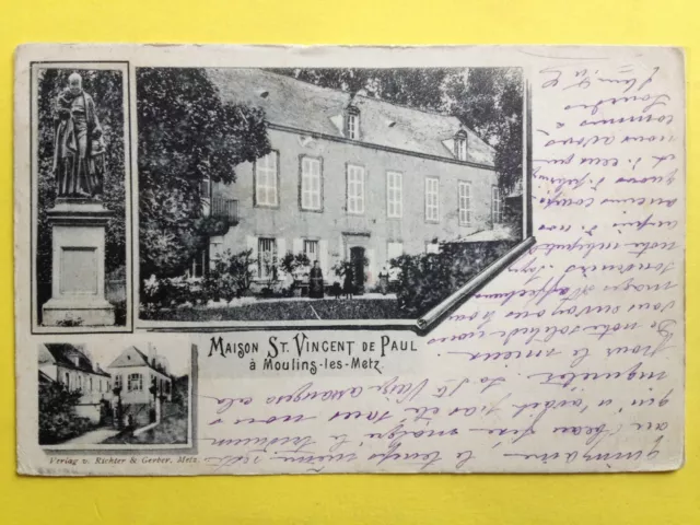 cpa RARE written in 1911 MILLS lès METZ (Moselle) HOUSE SAINT VINCENT of PAUL