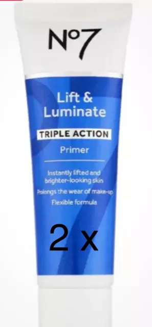 Boots 2x No 7 Lift & Luminate Triple Action Primer (30ml) Each Brand New, Sealed