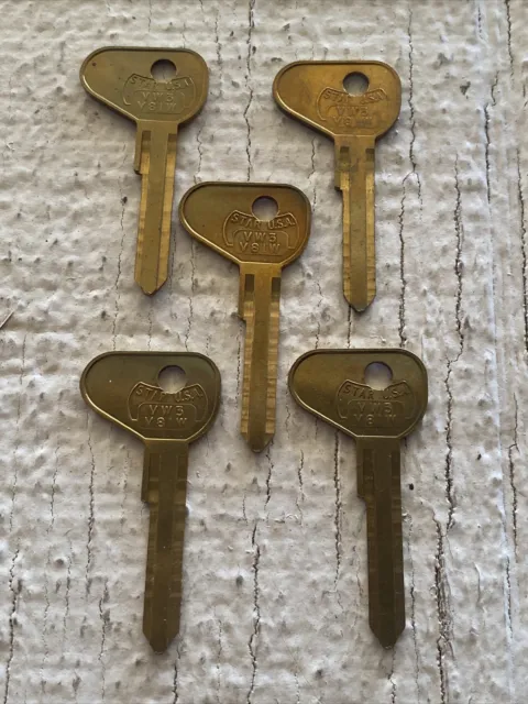 Vintage Lots of 5 V81W VW3 Key Blanks for Volkswagen Keys, Brass Key Lot Star