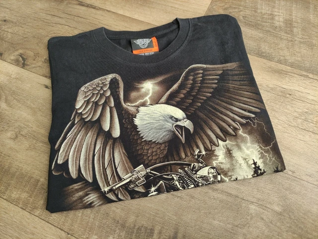 Rock Eagle tshirt uomo nera cotone motociclista aquila moto biker taglia S