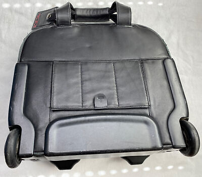 Tumi Black leather Carry On Bag Rolling Briefcase Bag Wheeled Handle -READ 3