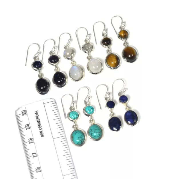 Wholesale 5PR 925 Solid Sterling Silver Tiger Eye Mix Hook Earring Lot B