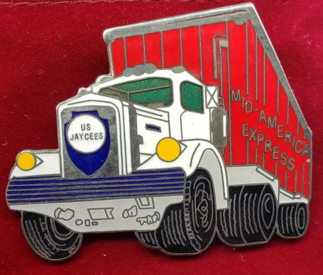 Vintage Mid-America Express Semi Truck Enameled Pin Pinback Us Jaycees Button
