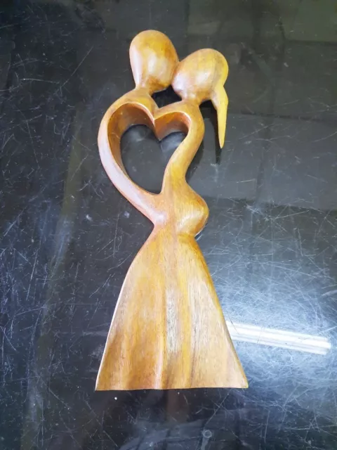 Teak Wood Sculpture Love Art Man& Woman Valentine Handmade Decore Gift