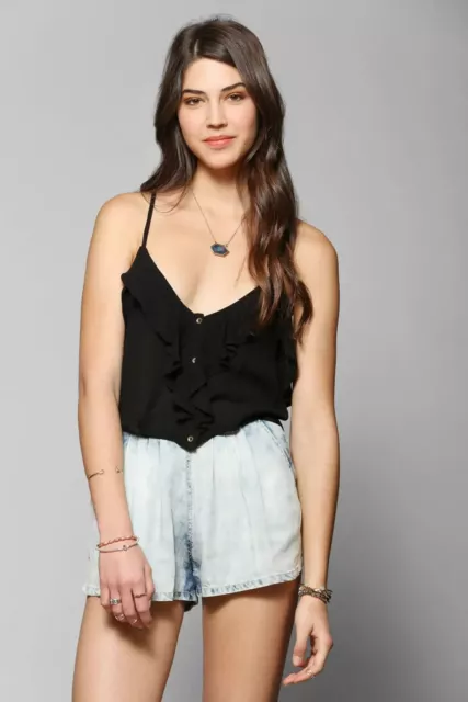 Kimchi Blue Urban Outfitters Flamenco Cropped Cami Blouse Top Black S NEW 253344