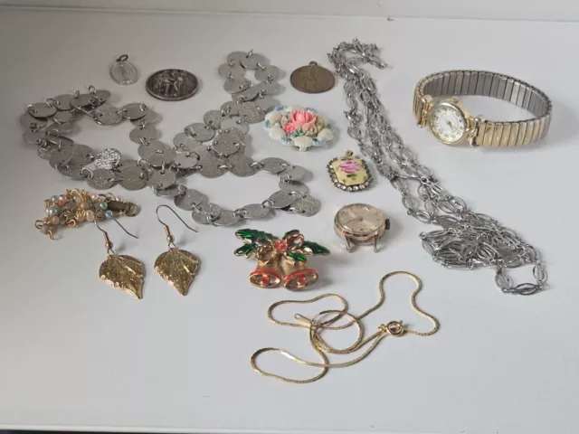 Vintage Junk Drawer Lot Jewelry Watches Signed Hans Jensen Denmark Pendant #322