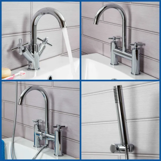 Modern Chrome Cross Head Handle Bathroom Sink Basin Bath Filler Shower Mixer Tap