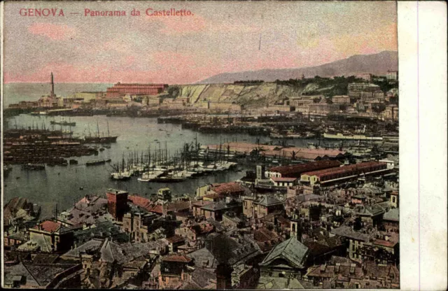 Genua Genova Italien Italia ~1910 Panorama Castelletto Porto Hafen Schiffe Stadt