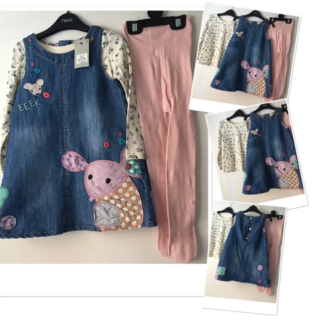 Next Girls Pinafore Dress Exc U & New Prk Top New M&S Tights 2-3 Years