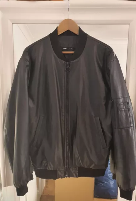 Mens Asos Faux Leather Bomber Jacket,Large,Black,Nwot.