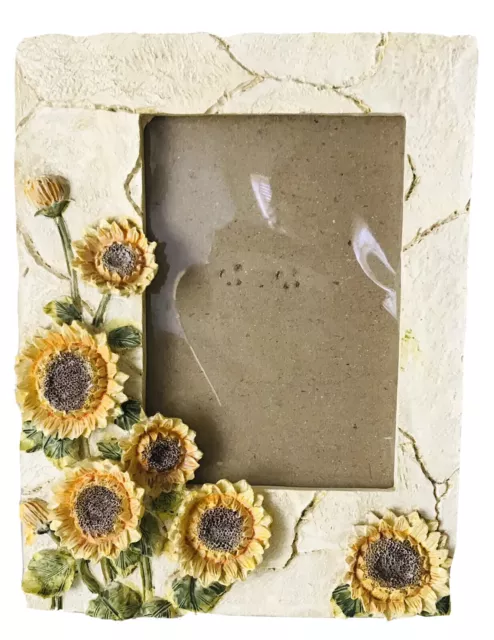 Vintage Dimensional Ornate Sunflower Bunch Ceramic/Resin Picture Frame