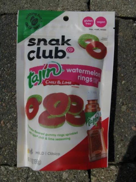 Tajin Snak Club Watermelon Chili & Lime Gummy Rings Vegan Gluten Free 7 Oz.