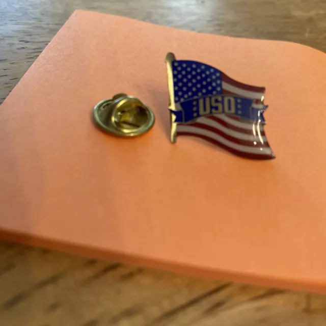 United Service Organization USO American Flag Epoxy Enamel Tie Lapel Pin Vtg