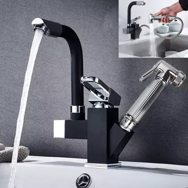 Kitchen Sink Mixer Taps 360° Swivel Spout With Pull Out Spray Faucet & 2 Hose