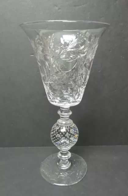 PAIRPOINT ENGRAVED CRYSTAL 11.75" CHALICE VASE, CONTROLLED BUBBLE BASE, c. 1930