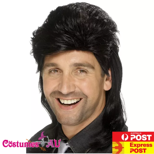 Black Mullet Wig Fancy Dress Costume Accessory 70s 80s 80's Adult Mens Punk