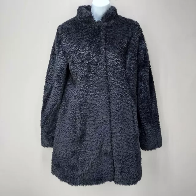 Kenneth Cole New York Women's Small Black Mid Length Faux Fur Teddy Coat