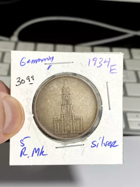 1934 E Germany 5 Reichsmark Silver