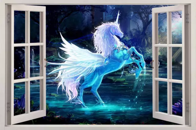 Fantasy Magic Unicorn 3D Window View Decal WALL STICKER Decor Art Mural H70