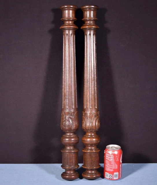 *24" Pair of French Antique Solid Oak Posts/Pillars/Columns/Balusters Salvage