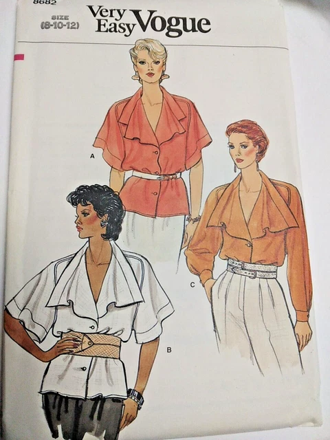 Volantes Cuello Camisa Top 8 10 12 Patrón de Costura Muy Fácil Vogue Vtg
